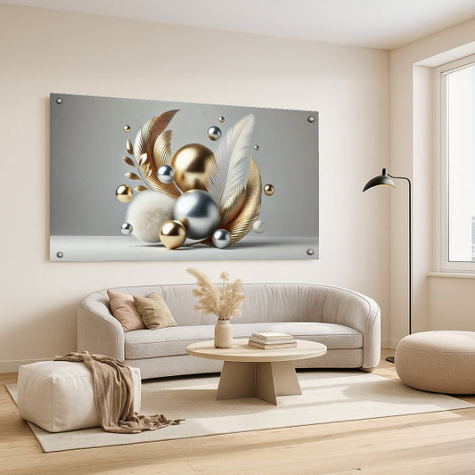 תמונת זכוכית נוצות זהב וכסף