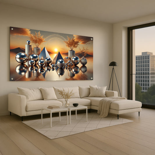 תמונת זכוכית שקיעה זהובה מודרנית