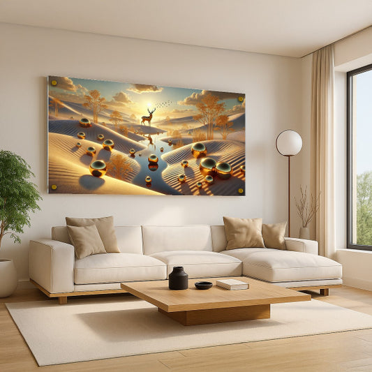 תמונות זכוכית אייל באור זהב מעל נחל שקט