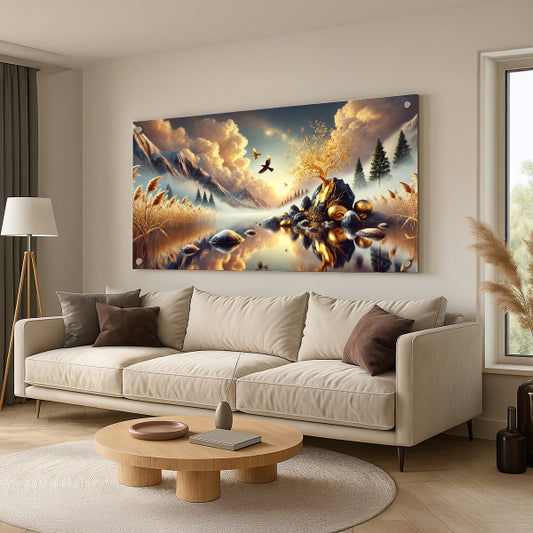 תמונות זכוכית עץ זהוב בשקיעה