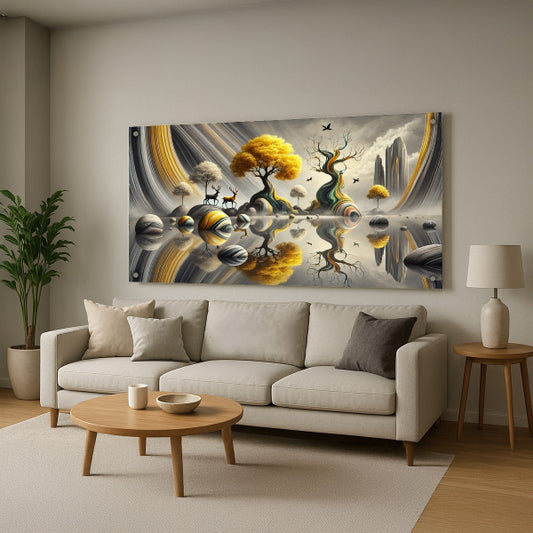 תמונות זכוכית נוף מסתורי עצי זהב