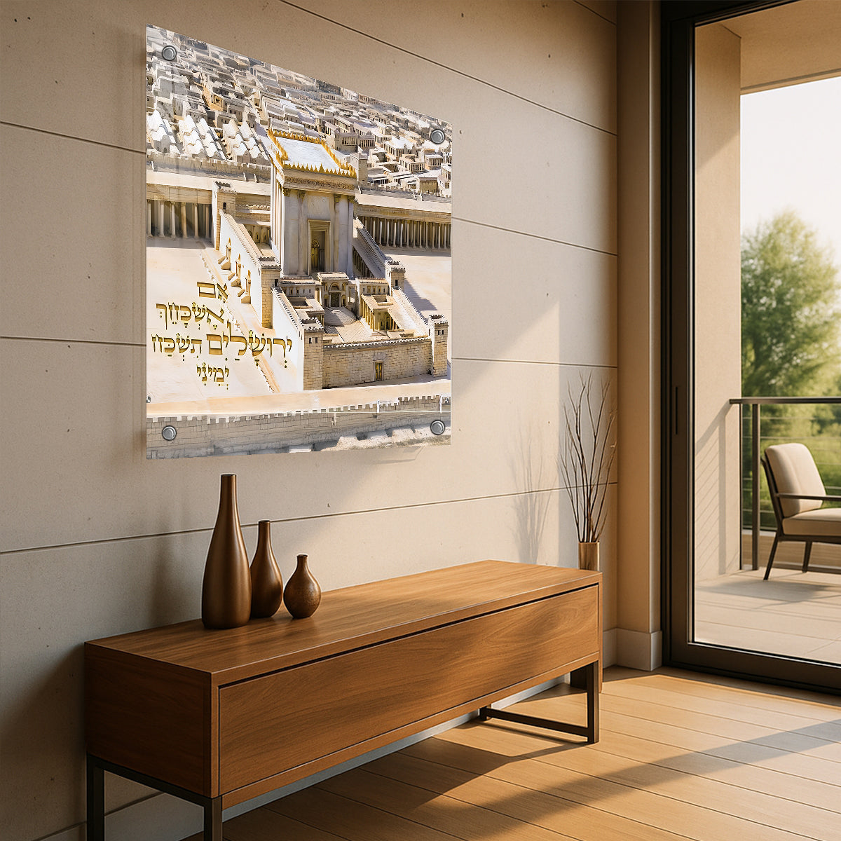 אם אשכחך ירושלים – בית המקדש מזווית עליונה על זכוכית