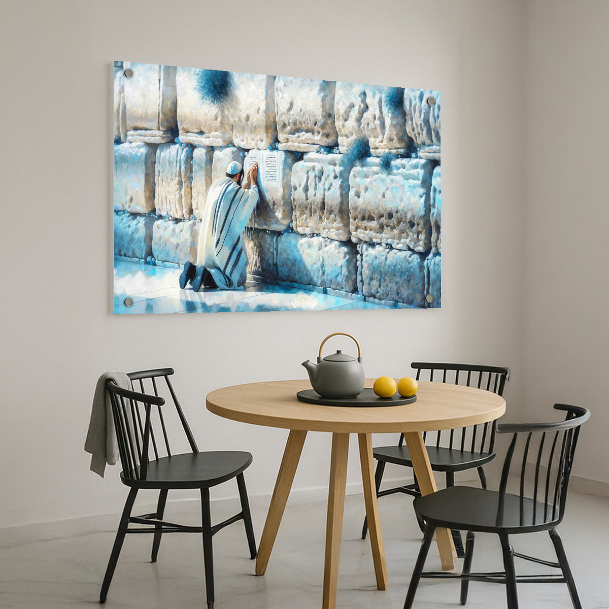 תפילה בכותל בגווני תכלת – תמונות זכוכית