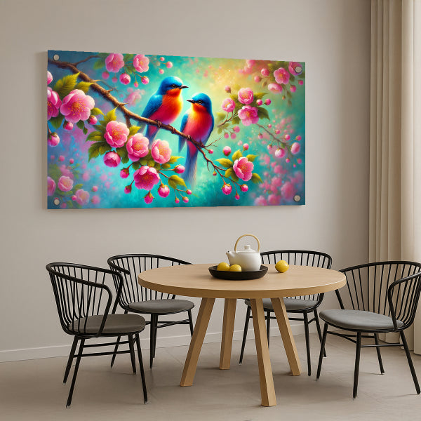 זוג ציפורים על פריחה – תמונות לבית