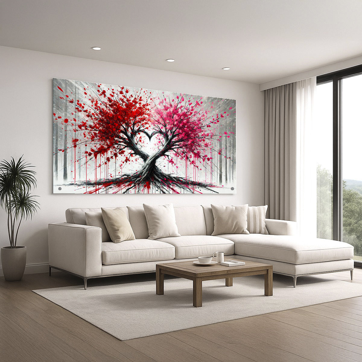 תמונת זכוכית עצי אהבה בלב אחד