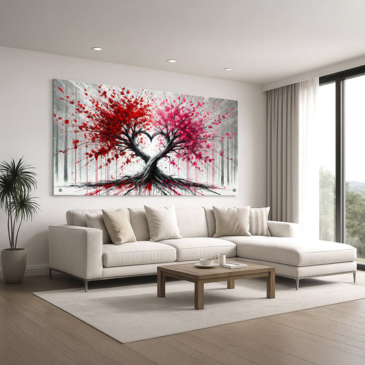 תמונת זכוכית עצי אהבה בלב אחד