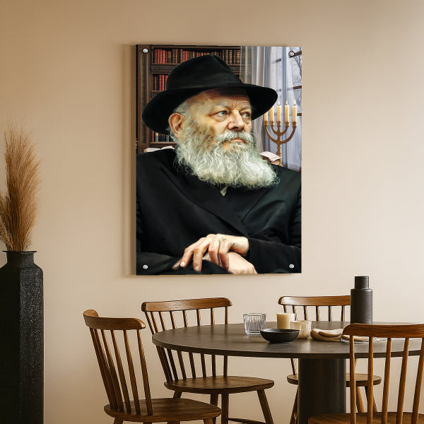 הרבי מחב״ד מול ספרייה וחנוכייה – תמונות לבית