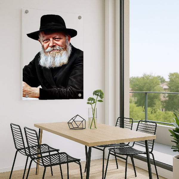 הרבי מחב״ד מחייך – דיוקן מרהיב על זכוכית