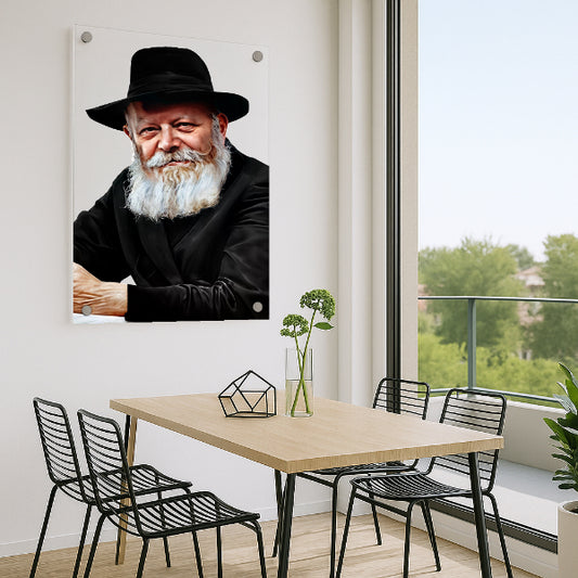 הרבי מחב״ד מחייך – דיוקן מרהיב על זכוכית