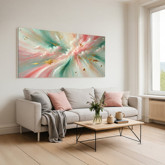 תמונת זכוכית בגווני ורוד ומנטה