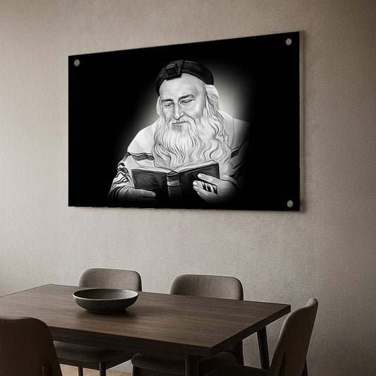 רבי מאיר בעל הנס עם ספר קודש ואור זוהר – תמונת זכוכית קדושה