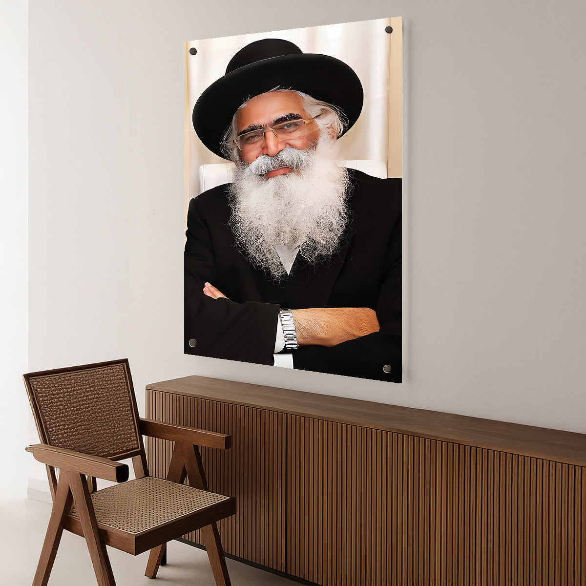 תמונת זכוכית הרב יורם אברג'ל מחייך – תמונות זכוכית יוקרתיות לבית