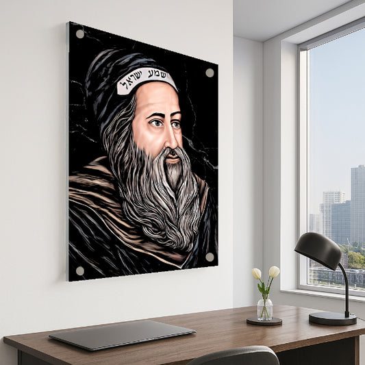 רבי שמעון בר יוחאי על רקע שיש שחור – יצירה קדושה