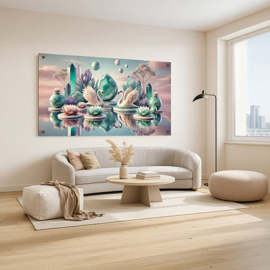 תמונת זכוכית ברבורים על אגם