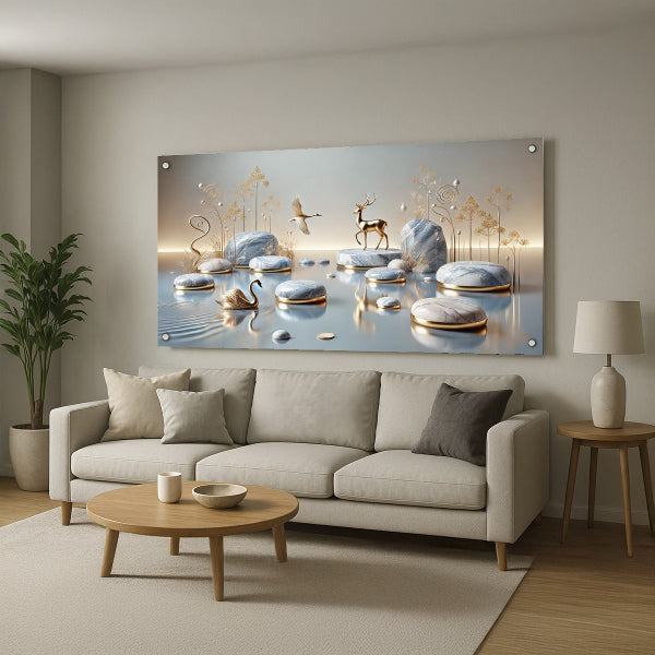 אייל וברבורים באגם של שלווה – תמונות זכוכית