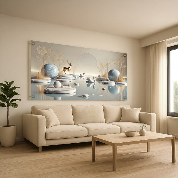 תמונות זכוכית ברבורים ואייל באגם