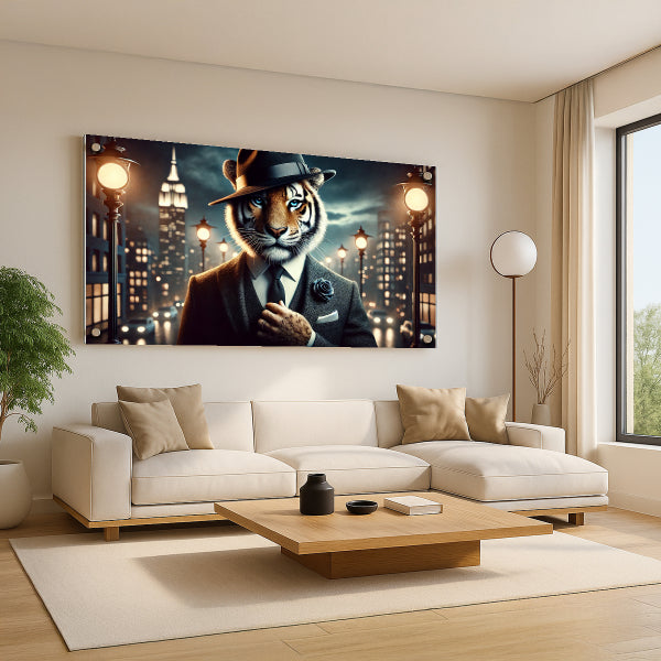טיגריס לבוש חליפה בעיר – תמונות זכוכית