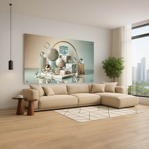 תמונת זכוכית טורקיז וזהב מודרני