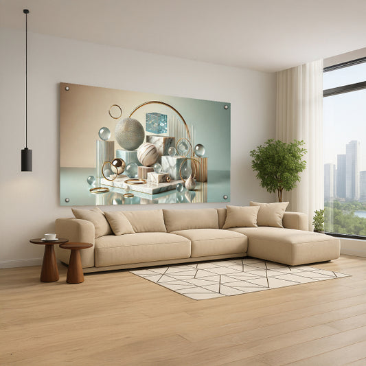 תמונת זכוכית טורקיז וזהב מודרני