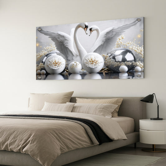 ברבורים לבנים בעיצוב כסוף – תמונות זכוכית יוקרתיות