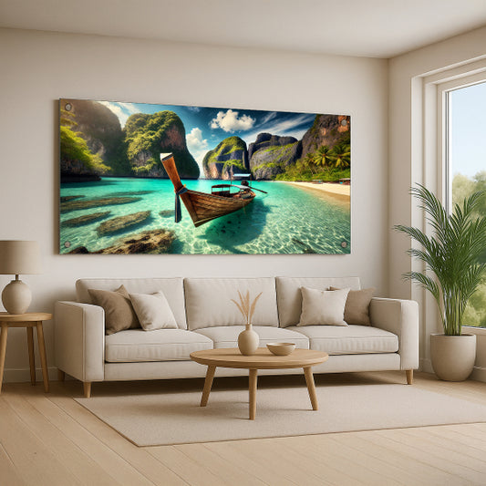 סירה טרופית במים טורקיז – תמונות זכוכית