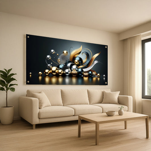 הדפסה על זכוכית כדורי זהב ונוצות