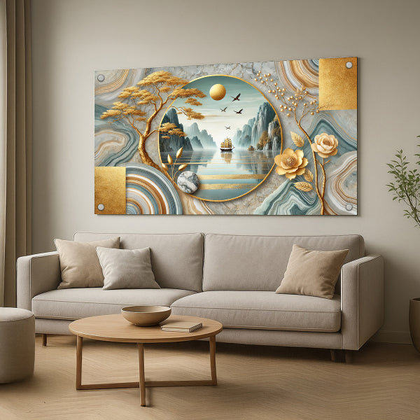 תמונות זכוכית ספינת זהב באגם