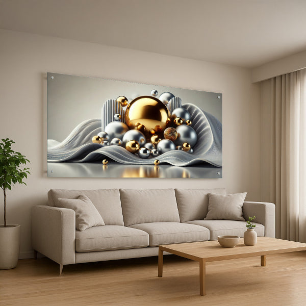 תמונת זכוכית כדורי זהב וכסף יוקרתית