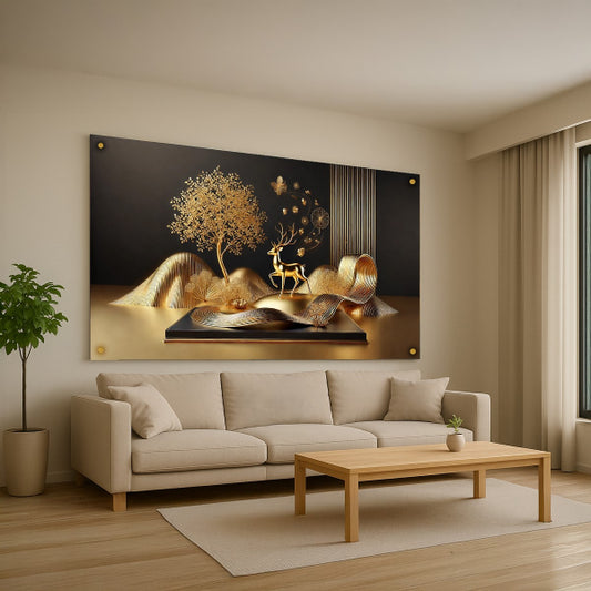 אייל מוזהב על רקע שחור וזהב – תמונות זכוכית