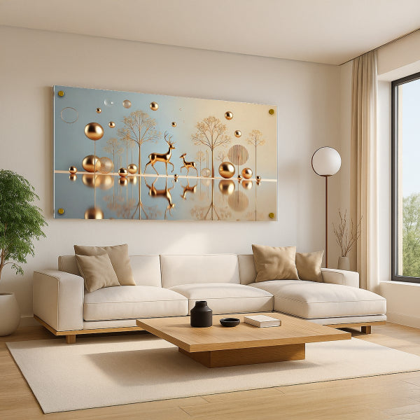 איילים וזהב בעיצוב מודרני – תמונות זכוכית