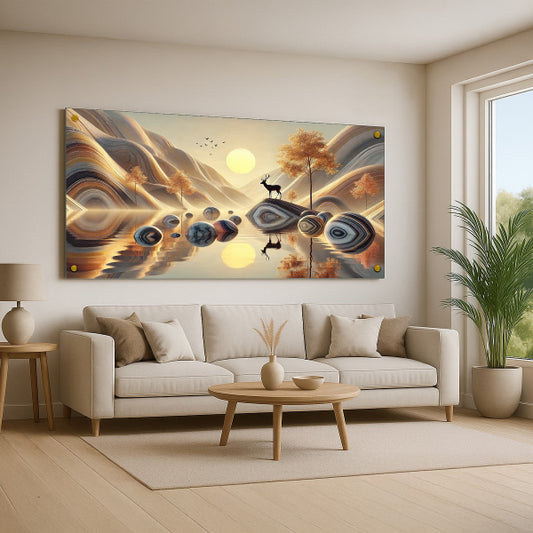 אייל מול זריחה זהובה – תמונות זכוכית נוף הרים קסום