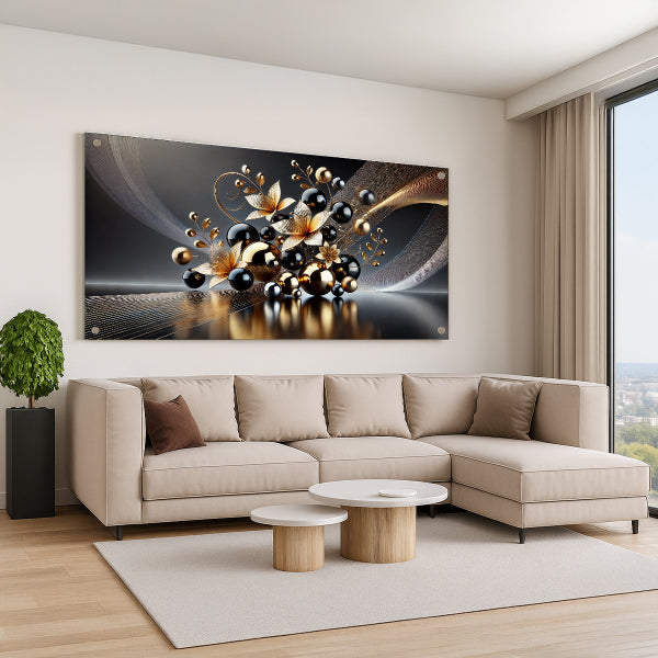 תמונת זכוכית פרחים מוזהבים מודרנית