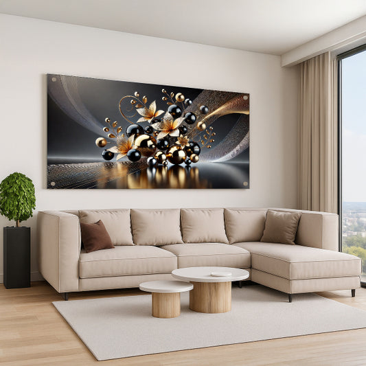 תמונת זכוכית פרחים מוזהבים מודרנית