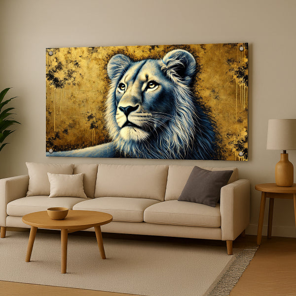 אריה זהוב על זכוכית – תמונות נוי יוקרתיות