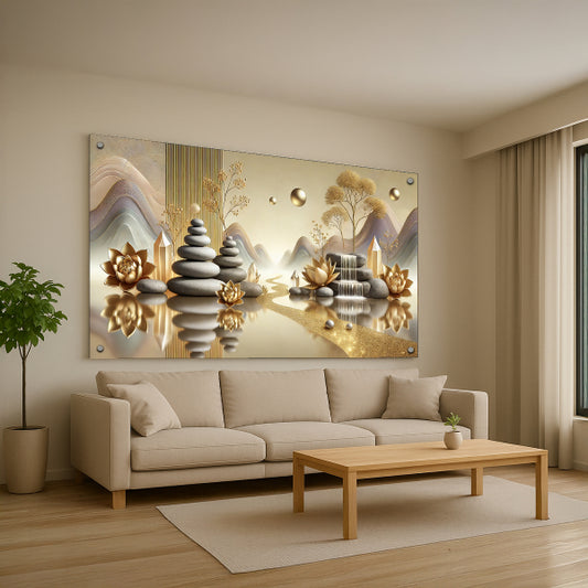 שלווה מוזהבת עם פרחי לוטוס – תמונות לבית