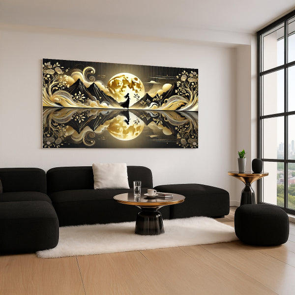 ירח זהוב והשתקפות במים – תמונות זכוכית