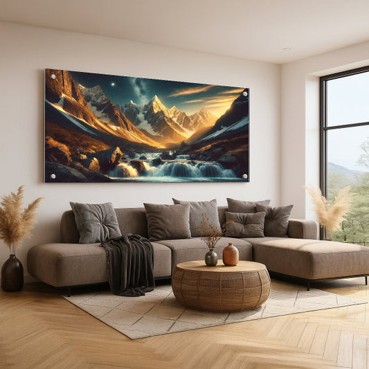 הרי שלג בשקיעה זהובה – תמונות זכוכית