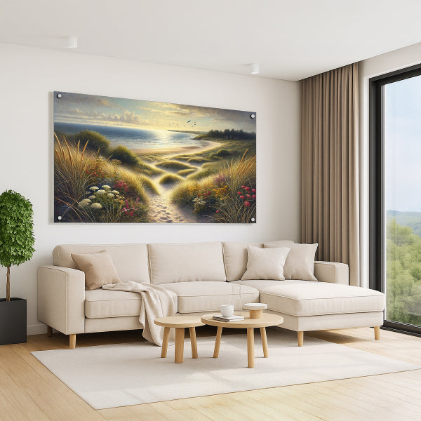 שביל חול לים בשקיעה – תמונות זכוכית