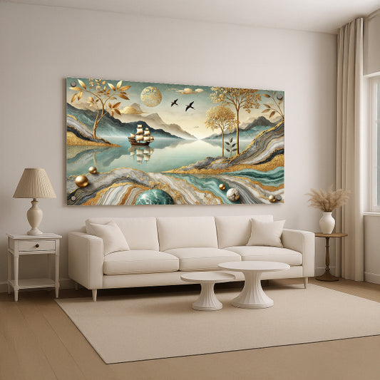 ספינת מפרש באגם זהוב – תמונות זכוכית