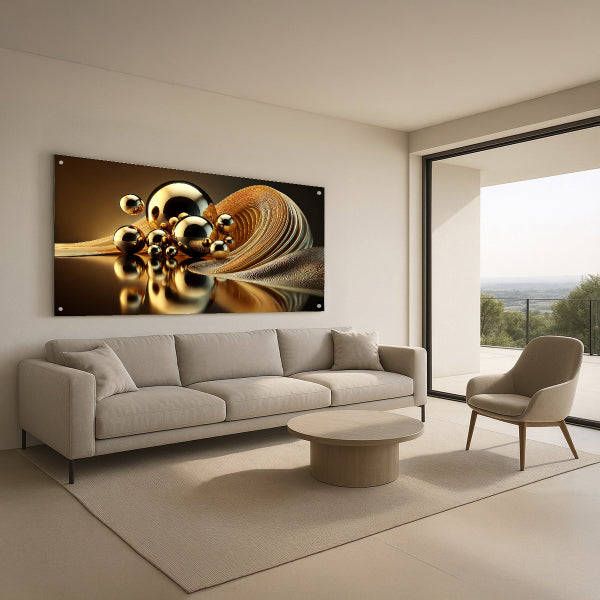 תמונת זכוכית כדורי זהב וגל מתכתי