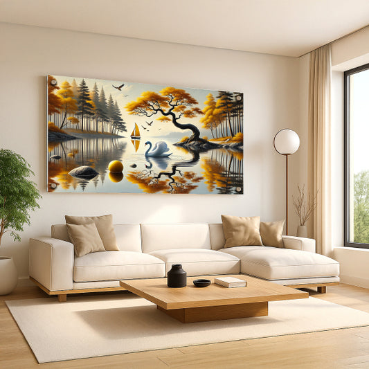 אגם שקיעה עם ברבור – תמונות לבית