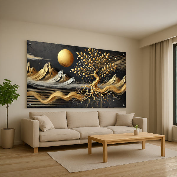 עץ זהב ונוף הרים – תמונות זכוכית