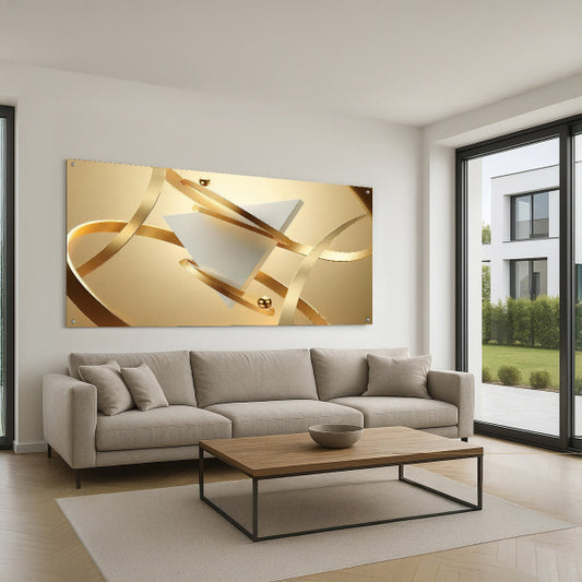 תמונת זכוכית משולשים מוזהבים בעיצוב מודרני