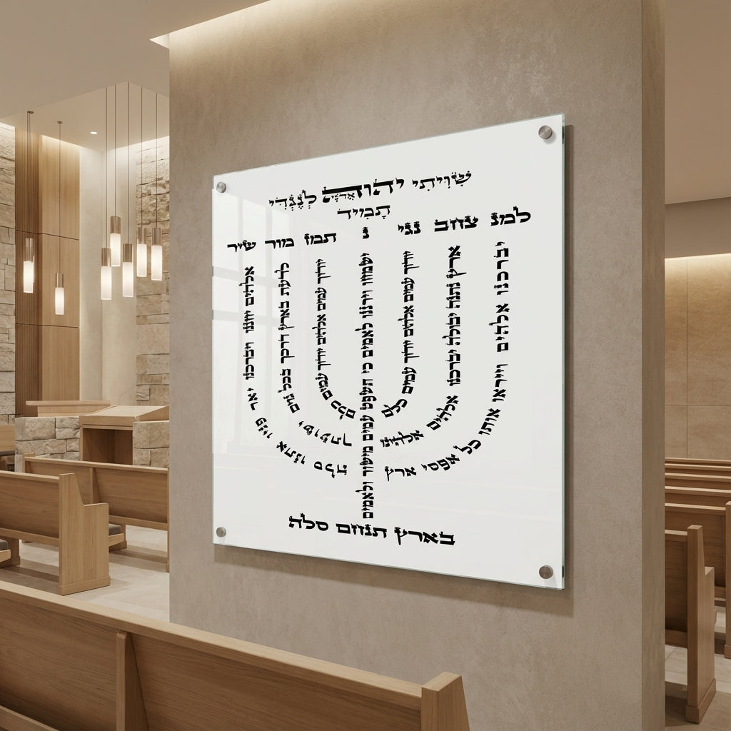 תמונות זכוכית - חנוכייה למנצח בריך שמיה בשחור על לבן מינימליסטי תמונות זכוכית לסלון תמונות לבית תמונות קיר הדפסה על זכוכית