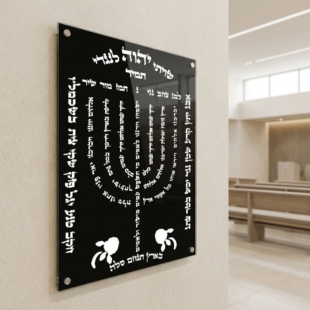 חנוכייה למנצח שחור-לבן יוקרתית מזכוכית