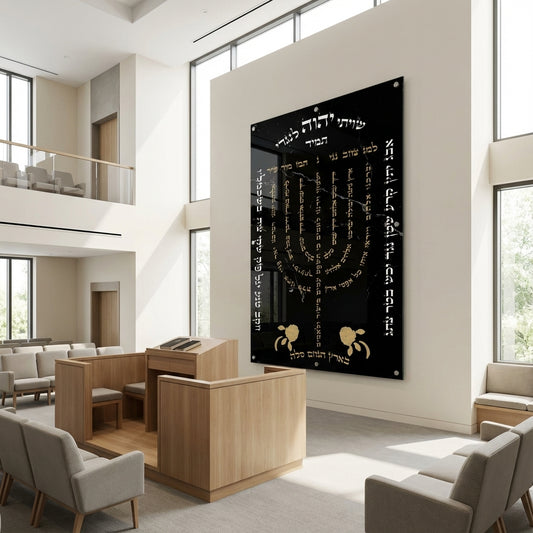 חנוכייה למנצח זכוכית שחורה זהב