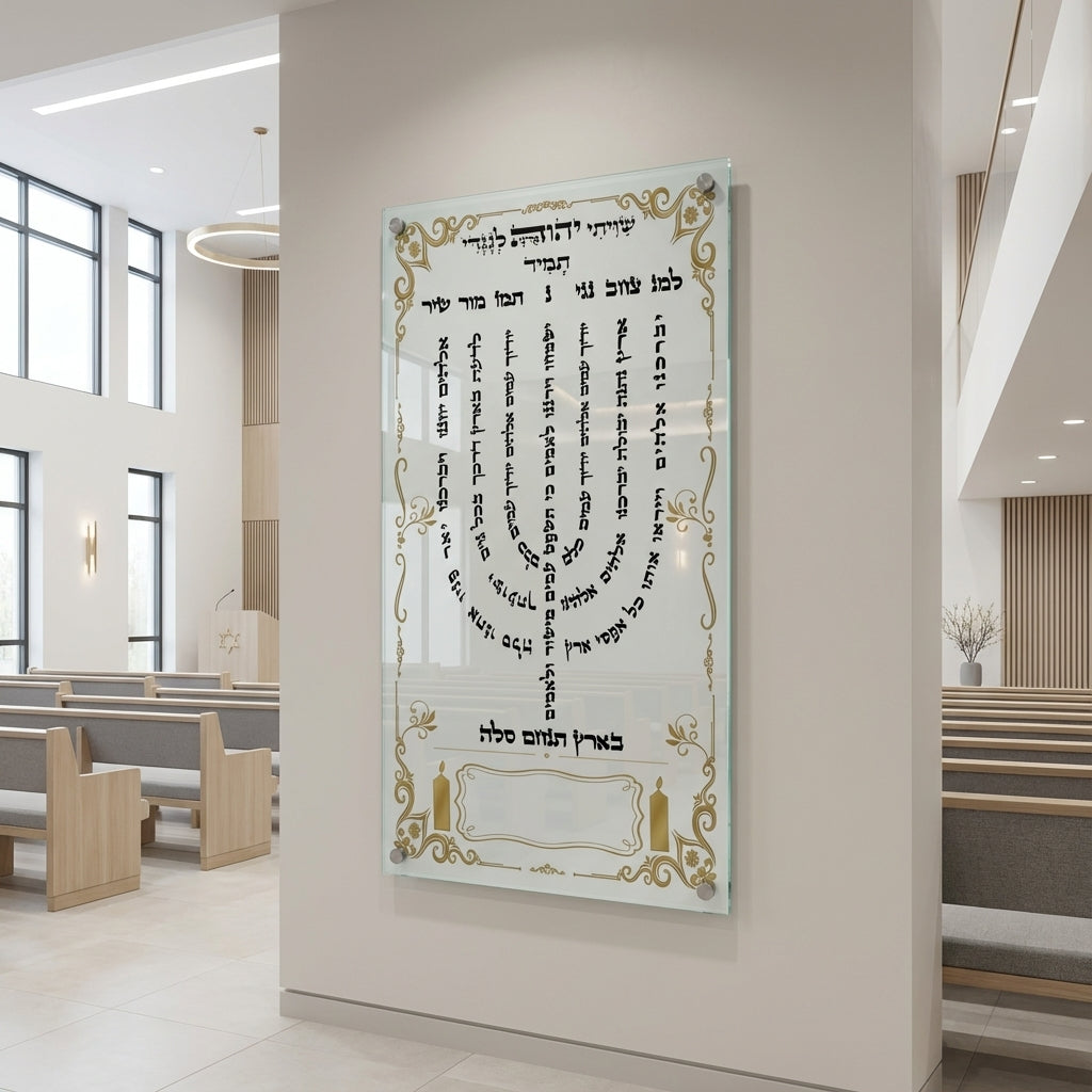 חנוכייה למנצח מזכוכית בעיטורי זהב