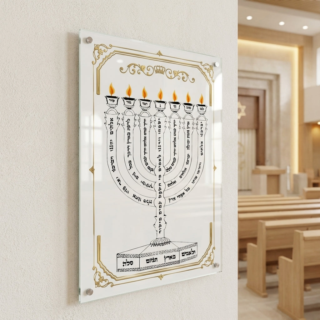 חנוכייה למנצח מזכוכית בעיטור זהב