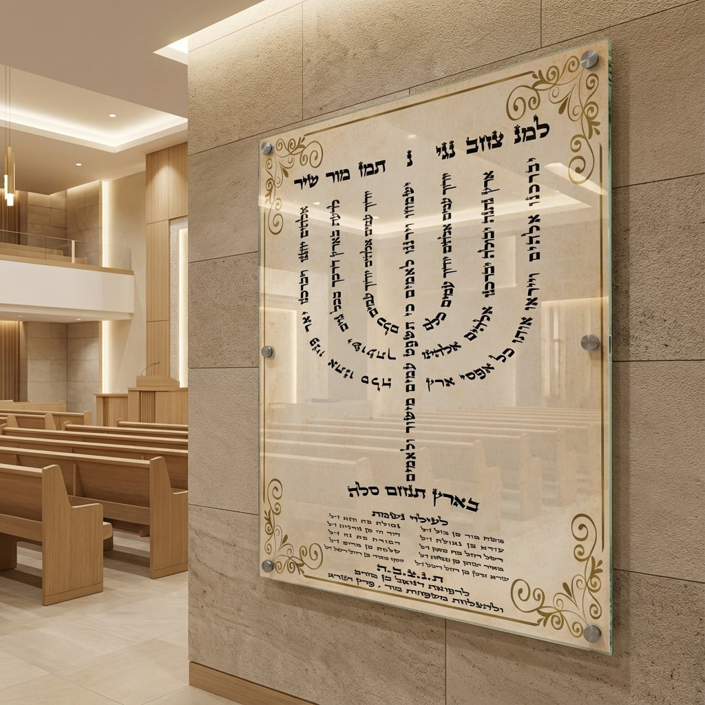 חנוכייה למנצח מזכוכית בעיטורי זהב