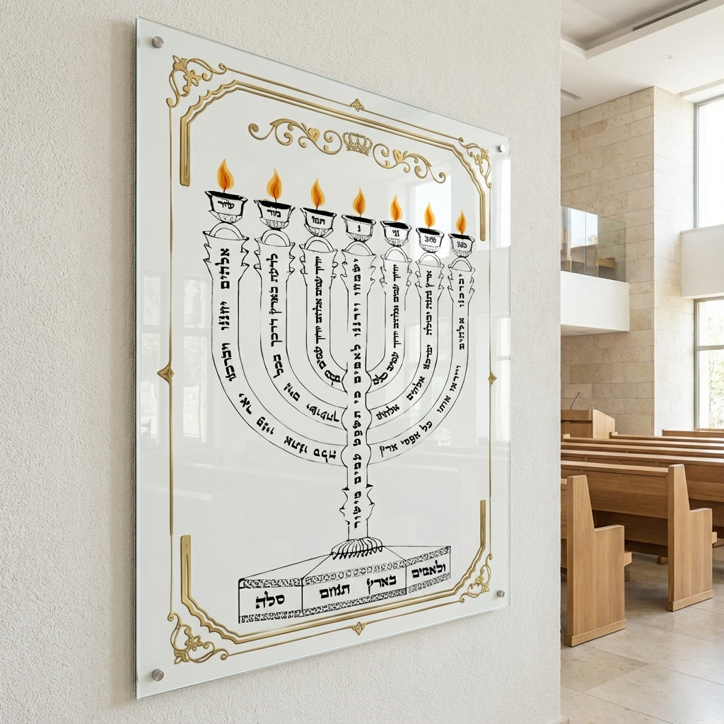 חנוכייה למנצח מזכוכית בעיטורי זהב